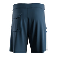 Shorts de plage personnalisés pour hommes, rayures blanches marine, poche arrière à rabat avec œillet métallique, côtés en maille, doux