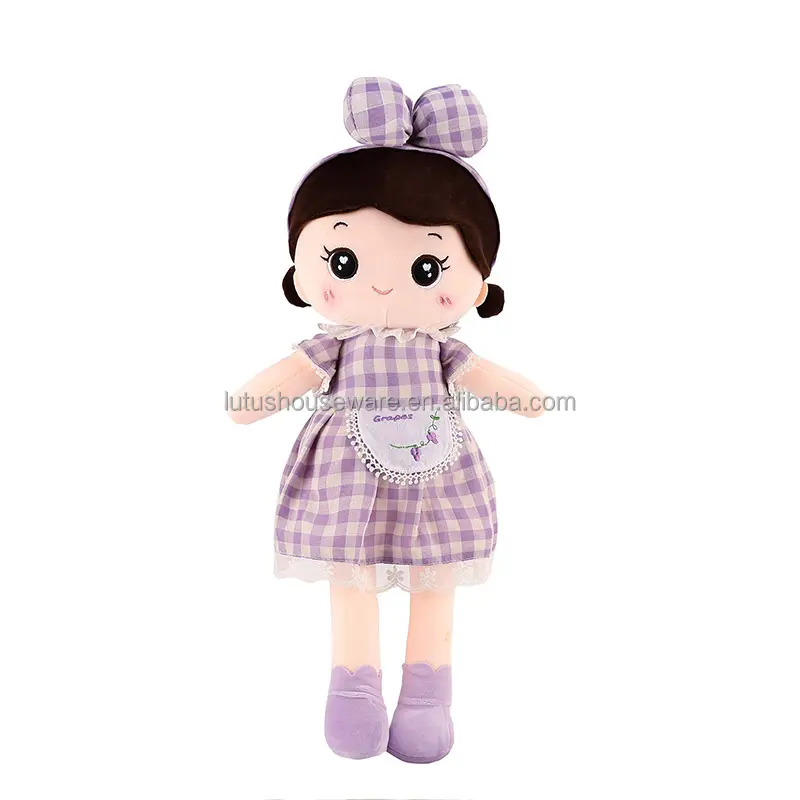 Free sample cute plush stuffed rag doll with plaid skirt soft stuffed rag doll for infant plush comfort rag doll for toddler