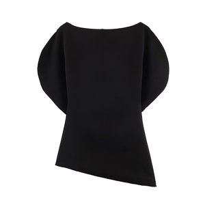 PB&ZA Vente en gros transfrontalière Nouveauté été <span class=keywords><strong>Haut</strong></span> <span class=keywords><strong>asymétrique</strong></span> à col rond et manches courtes bouffantes avec fermeture éclair discrète au dos pour femme 9505198 - Product Image 6