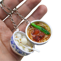 Porte-clés en PVC 3D, simulation d'aliments mignons et délicieux, porcelaine chinoise bleue et blanche, accessoires en forme de beignets et de nouilles, porte-clés en plastique