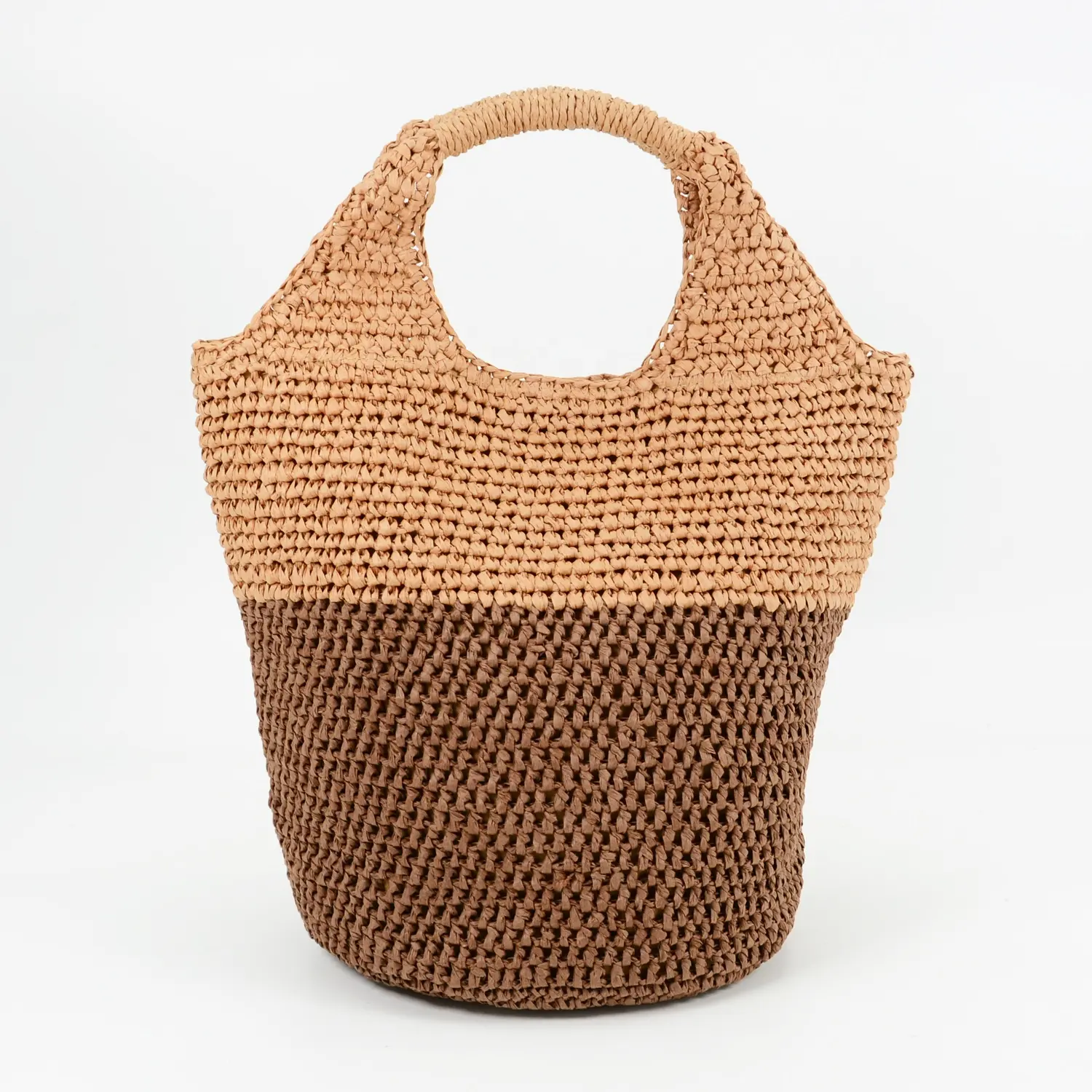 Handmade Crocheted PC Material Paper Straw Striped Raffia Tote Bag Fashioned Bohemian Shoulder Bag for Spring and Summer