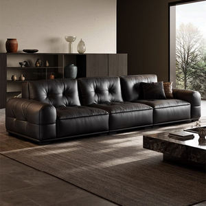 Итальянский минималистичный диван в стиле Баухаус из натуральной кожи для гостиной, современный, простой, из высококачественной воловьей кожи, прямой ряд, трехместный, класса люкс - Product Image 1