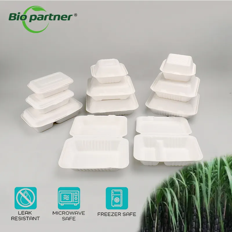 Biopartner מותאם אישית עובש סוכר קנה bagasse ביו מתכלה רב תא מזון מיכל מיכל המבורגר