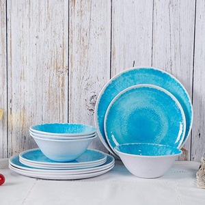 Service de table en mélamine plastique <span class=keywords><strong>turquoise</strong></span> ombré style bohème chic, 18 pièces, avec bols et assiettes - Product Image 1