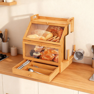 Caja de Pan de Bambú An Yue con Almacenamiento para Cubiertos, Cajón de Almacenamiento de Alimentos para Cocina a Prueba de Humedad, 2 Niveles - Product Image 2