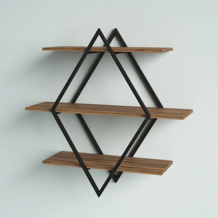Diamond Wall Rack Diamond Shaped Iron Art Wooden Wall Bookshelf Storage Rack Vintage ...