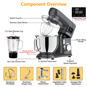 Mixeur Alimentaire à Impulsions 6 Vitesses 1800W 7L avec Bol en Acier à Poignée Unique, Faible <span class=keywords><strong>Bruit</strong></span>, Hachoir à Viande Russe, Gobelet à Jus, Prise CE VDE - Product Image 5