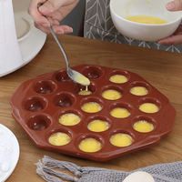 MIXWARES Plaque de cuisson écologique en céramique pour tartes aux œufs, rouge, avec 19 compartiments, compatible tous feux de cuisson