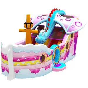 Tobogán inflable de agua seco de dragón, Barco Pirata rosa