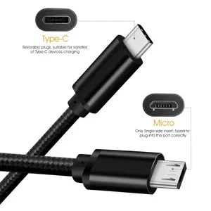 Cable Micro USB Tipo C a Micro USB, adaptador de Cable de datos de carga de sincronización de 30cm, Tipo C trenzado de nailon (USB-C), OTG