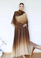 R-210 En Gros NewSaudi Arabie Gradient Paillettes Abaya En Mousseline De Soie Matériel Musulman Brillant Cardigan Robe Avec Correspondant Keffiyeh