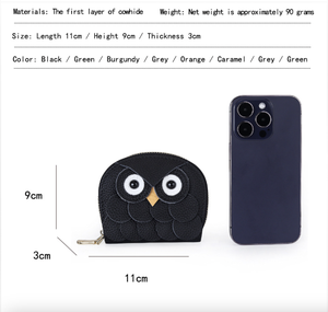 Ando Bag Porte-monnaie en cuir de vache véritable avec motif hibou, mini portefeuille à fermeture éclair avec porte-clés pour femme - Product Image 3