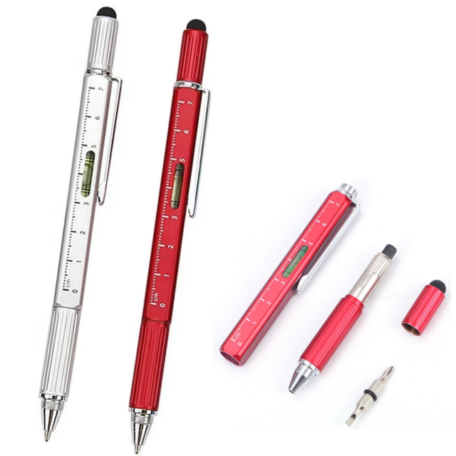 Promotional 5  in 1 Multifunction Tool Pen Screwdriver Level Stylus Pen Ballpoint Metal Pen