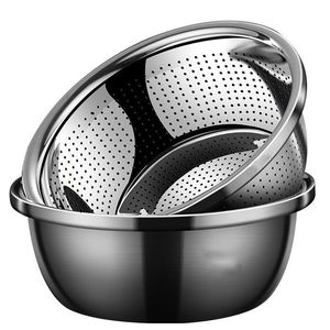 Stainless Steel <b>Colander</b> Vegetable Washing Basin Drain Basket Kitchen Rice <b>Strainer</b> 304 Metal Fine Mesh Even Holes - Product Image 2