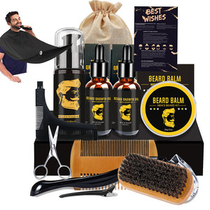 Kit de toilettage de barbe bio professionnel 15-en-1, système de soin de barbe de niveau barbier, rasoir <span class=keywords><strong>électrique</strong></span>, hydratant pour la croissance de la barbe - Product Image 4