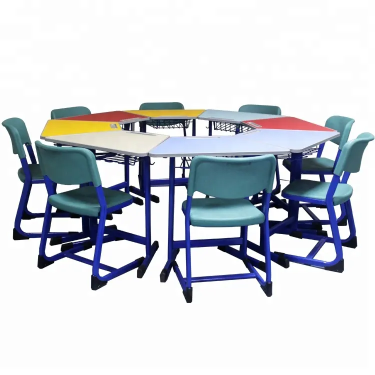 Supply Antique Kindergarten School Furniture Wooden student Table and Chairs Mate 8 Kids Party Table