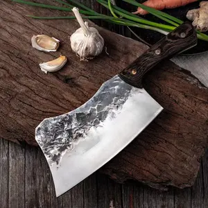 Yüksek kalite paslanmaz karbon çelik dövme karbon mutfak viking kemiksi saplı bıçak 58 hrc kanat ahşap kolları ile