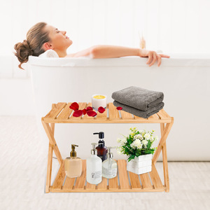 Bamboo Bathroom Shelf 3 Tier Foldable Freestanding <b>Storage</b> <b>Rack</b> For Home Use - Product Image 1