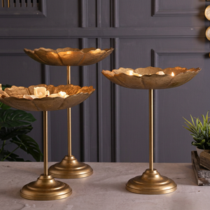Juego de Urli Taj con pipa y base Pendi, Urli de metal con base Pendi, Portavelas decorativo, Urli Taj para decoración del hogar - Product Image 1