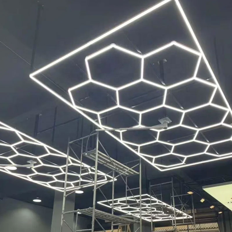 High Quality Hexagonal Led Light for Car Detailing and Workshop Honeycomb Office Work Light for Garage Barbershop Ceiling Light