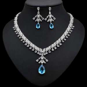 HIBRIDE Alta Qualidade Gota De Água Cubic Zirconia Colar De Casamento De Cristal E Brinco Conjuntos De Jóias De Noiva Para As Mulheres N-168 - Product Image 2