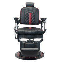 Sillón de Barbería Moderno con Costuras Rojas, Reposacabezas Ajustable y Marco Metálico Negro Decorativo para Salón de Belleza Masculino de Alta Gama