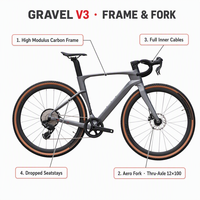 Vélo de gravier sans fil Gravel V3 en carbone 700C 13 vitesses avec transmission électronique, freins à disque hydrauliques et guidon intégré pour la course sur route