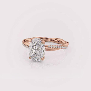 Anillo de Diamante de Laboratorio con Corte Oval Vintage en Oro Rosa/Amarillo y Blanco de 18k con Baño de Rodio, Certificado IGI, Joyería para Mujer - Product Image 3