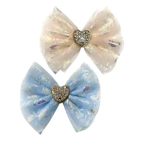 Latest design metal rhinestone buckle chiffon fabric butterfly flower DIY shoe clothing accessories for girls' princess sandals