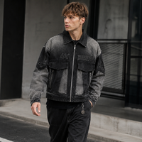 Veste zippée personnalisée IKDEER, dégradé noir, détails brodés, multi-poches, pour un style urbain tendance au quotidien