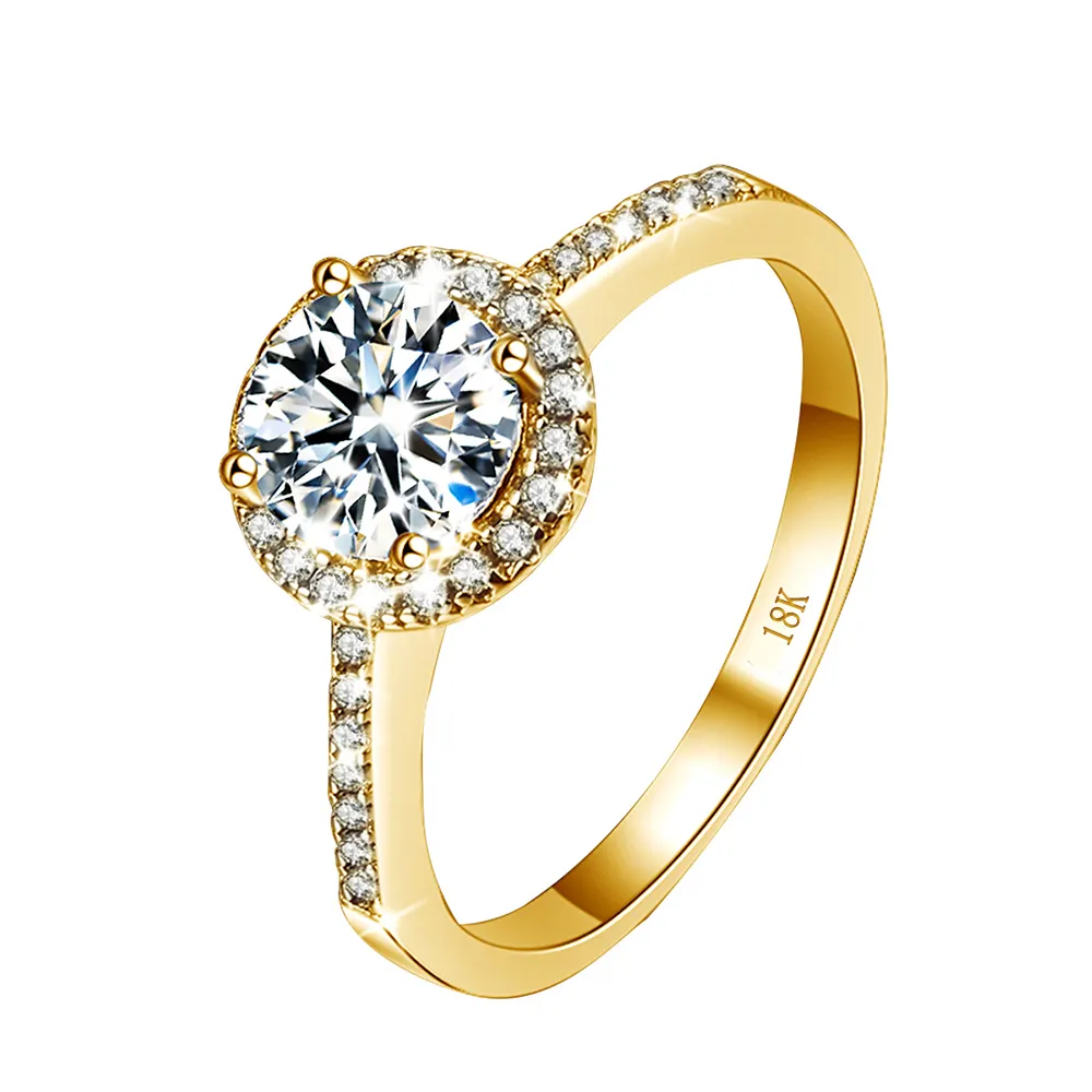 High Quality Jewelry Classic Halo Gold Ring Engagement Wedding Women 10K 14K 18K Gold Moissanite Diamond Rings