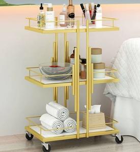 Carrito de Maquillaje Metálico Moderno de Diseño Nuevo y Resistente, Carrito de 3 Niveles para Salón de Belleza, Spa de Pedicura, Tienda de Uñas, con Cerradura Dorada para Sala de Estar - Product Image 5