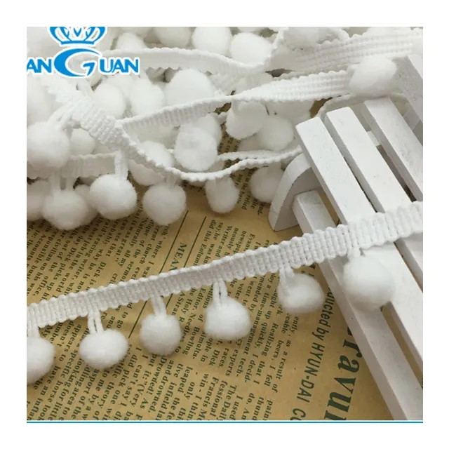 Wholesale white cotton ball lace trim pom pom fringe