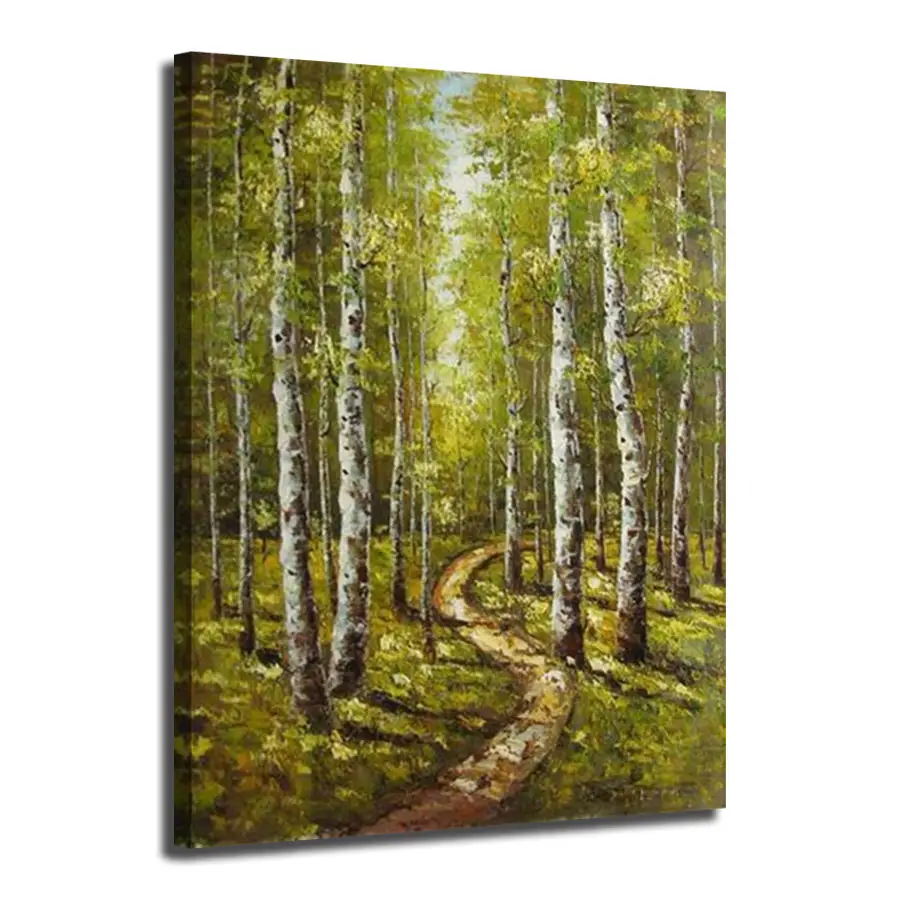 Arte Original 100%, paisaje de bosque moderno pintado a mano sobre lienzo, hermoso arte de pared de árbol para decoración del hogar y decoración colgante