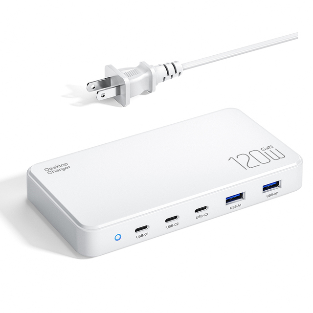 Top Selling Product GaN 120W 5 Ports Fast Charging Station Single Type-C 100W Power Adapter Desktop Charger Charging Laptop