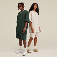 Ensemble T-shirt et short surdimensionné MSET5059 de haute qualité en coton 100% (300g) avec épaules tombantes, style streetwear, pour homme