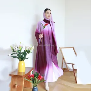 Latest Design Modest Luxury Dubai Abaya Turkish Women Muslim Dress Glitter Chiffon Kimono Matching Hijab Set Najma Ombre Abaya