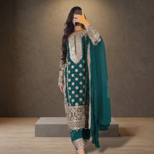 Presenting New Collection In Faux Georgette With Heavy Embroidery Sequence Work Top-Bottom And Dupatta Set Fully Stitched Ready - Product Image 1