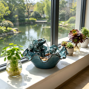 Fontaine d'eau d'intérieur en céramique avec grenouille et feuille de lotus, avec <span class=keywords><strong>galets</strong></span> de rivière, pour la décoration zen de la maison et du jardin, ornement de relaxation pour table - Product Image 4