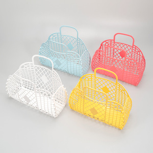 Personalized Retro Vintage Foldable Plastic Pvc Jelly Beach Bag Handbag Purse plastic storage basket