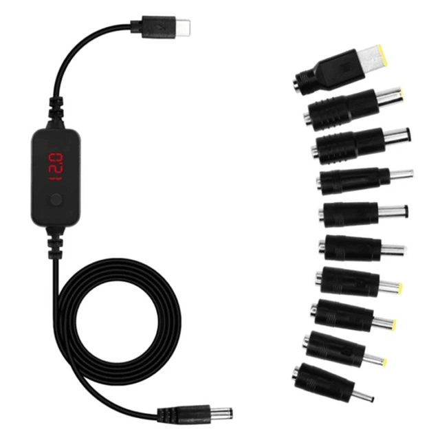 PD to DC Power Adapter Cable USB C Male to Male Cord 5V, 9V, 12V, 15V, 20V Adjustable
