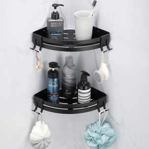 שטח מודרני אלומיניום דקוות כפולה פינת מקלחת מקלחת מדף פינה מתלה עם ווים - Product Image 3