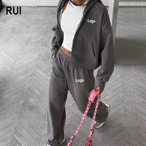 RUIQUWIN-Conjunto de ropa deportiva de 2 piezas para mujer, sudadera con cremallera, pantalones de chándal holgados a prueba de viento, chándal informal OEM - Product Image 1