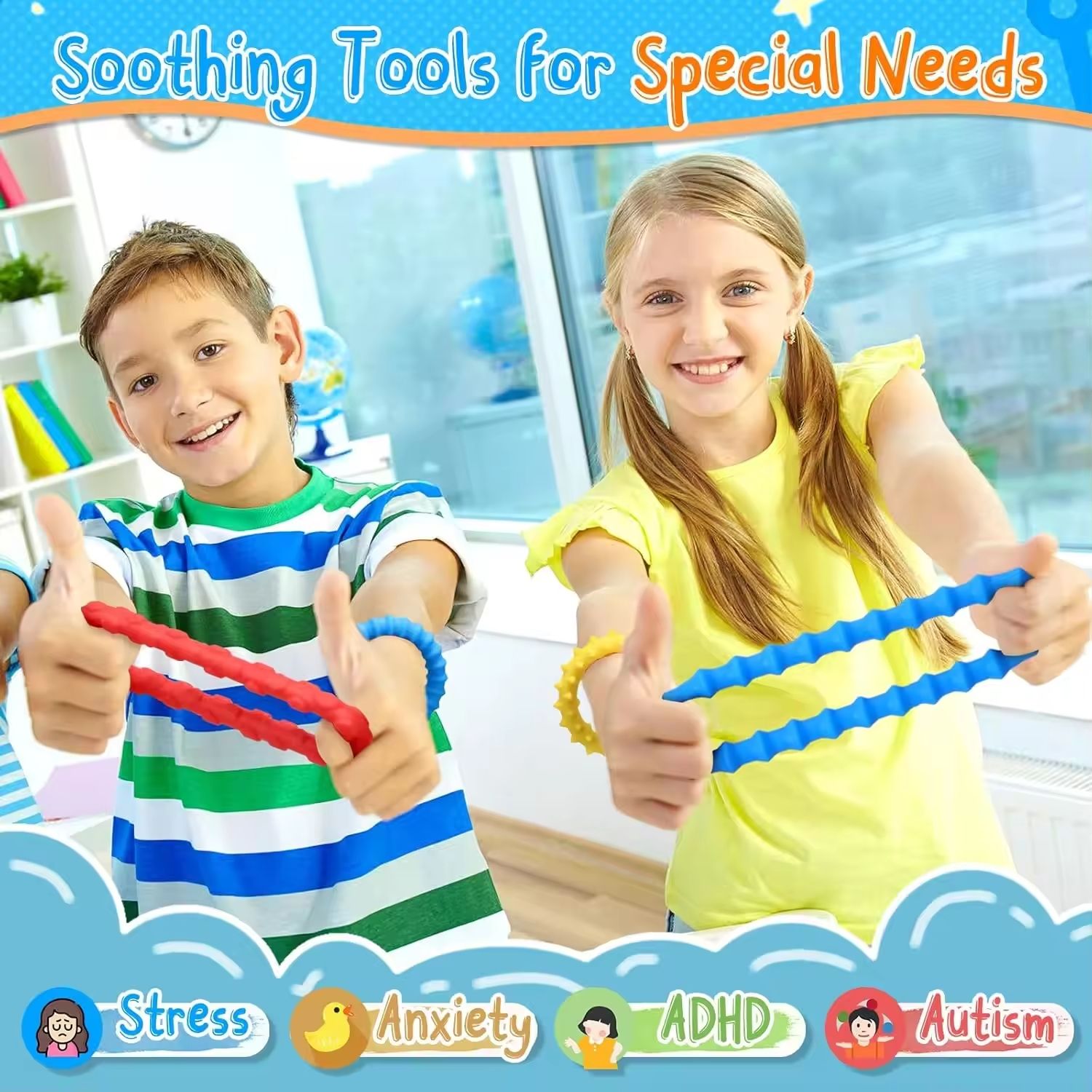 Silicone Texture Bracelet Calming Autism Quiet Fidgets Texture Anxiety Silent Toys Christmas Stocking Stuffers for Kids