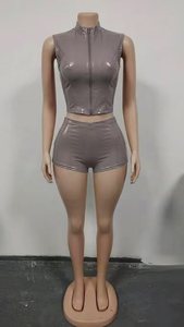 Fashion Summer Casual Cool Sexy Solid Color Bodycon Sleeveless Zipper <strong>Top</strong> Shirt Biker <strong>Shorts</strong> <strong>Ladies</strong> 2 Piece <strong>Set</strong> Women <strong>Sets</strong> - Product Image 6