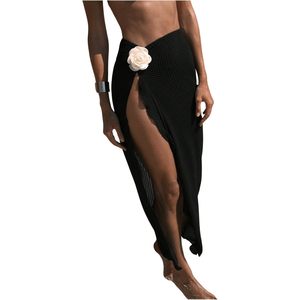 FOXA Jupe de plage pour femme, cache-maillot asymétrique à fente haute, en crochet floral 3D - Product Image 1