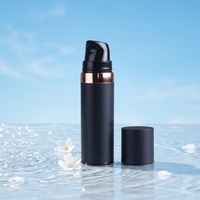 Mini flacon pompe airless noir mat 5ml 10ml 15ml avec finition or rose, en plastique PP sérigraphié, pour emballage cosmétique, sérum de soin et perruques