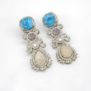 Pendientes colgantes D06695 con baño de Mehandi, circonita cúbica, latón, doble piedra, joyería llamativa para fiestas y eventos nocturnos - Product Image 1