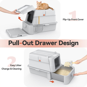 Fábrica al por mayor diseño mínimo caja de arena para gatos de acero inoxidable entrada lateral semicerrada plástico Pee Shield gato portátil - Product Image 2