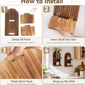 Wooden <b>Wall</b> <b>Mounted</b> <b>Shelf</b> Arched Design 2 Tier For Living Room Decor Storage Rack - Product Image 4